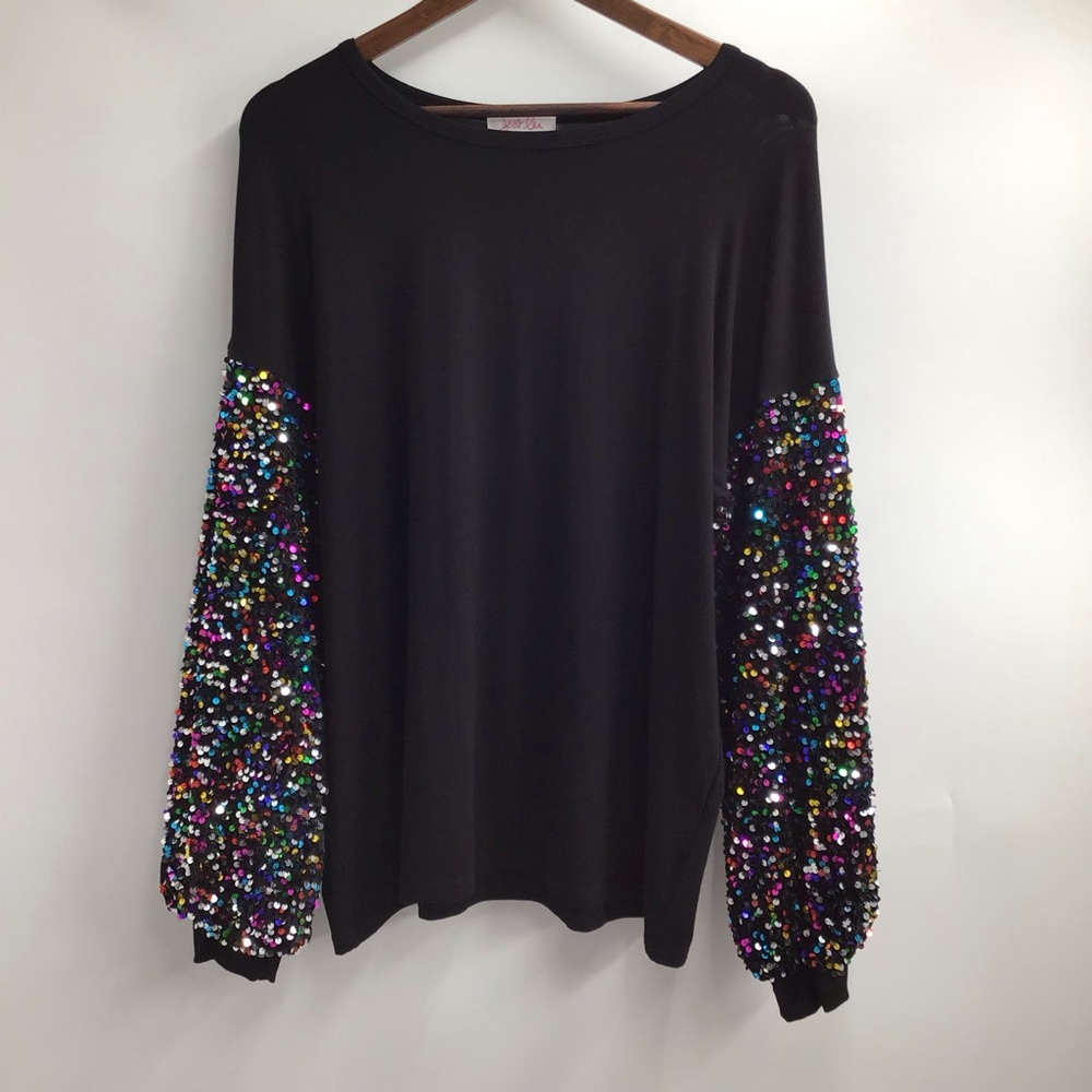 Sequin Sleeve Black Long Sleeve Top